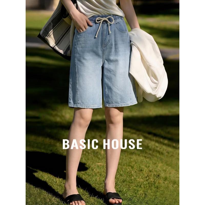 

Basic House Women s Pure Cotton Five-Point Wide-Leg Denim Shorts S