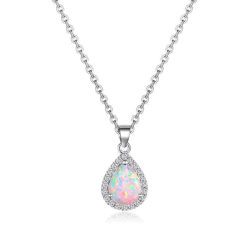 Water Drop Opal Pendant Necklace Zircon Hemming Copper Plated Real Gold High Quality Opal Opal Jewelry
