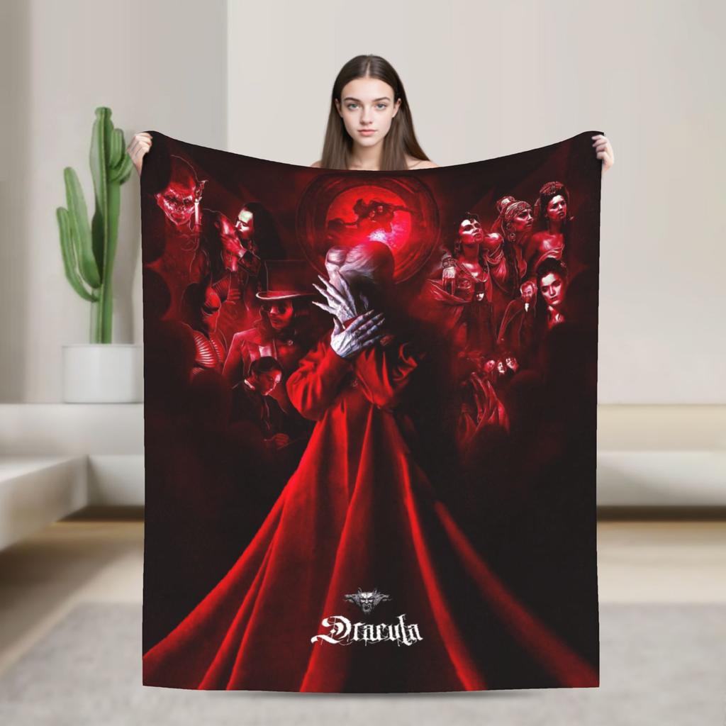 Dracula Halloween Blanket  Warm Aesthetic Plush Throw Blanket For Couch Chair Sofa Bed Travel Flannel Bedspread Bed Cover