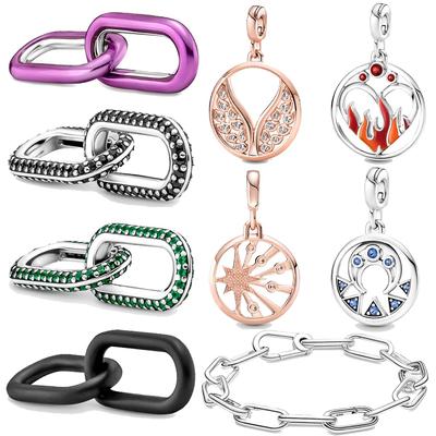 925 Sterling Silver Earring Ring Bead Round Connector Charm Double Fit Original Link Chain Bracelet Jewelry