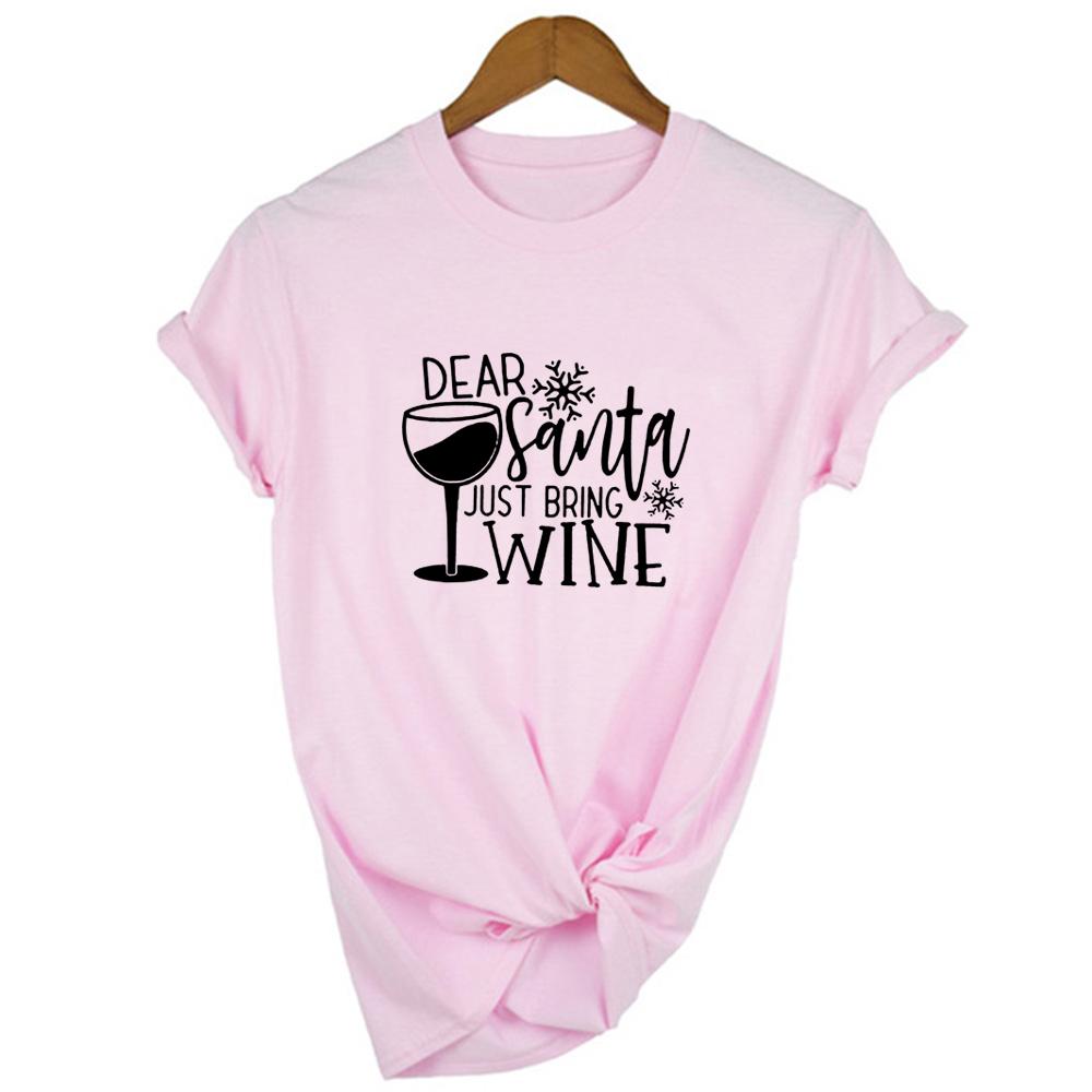 Fashion Dear Santa Bring Wine Christmas Women T Shirt Xmas Gift Short Sleeve Tops Funny Graphic