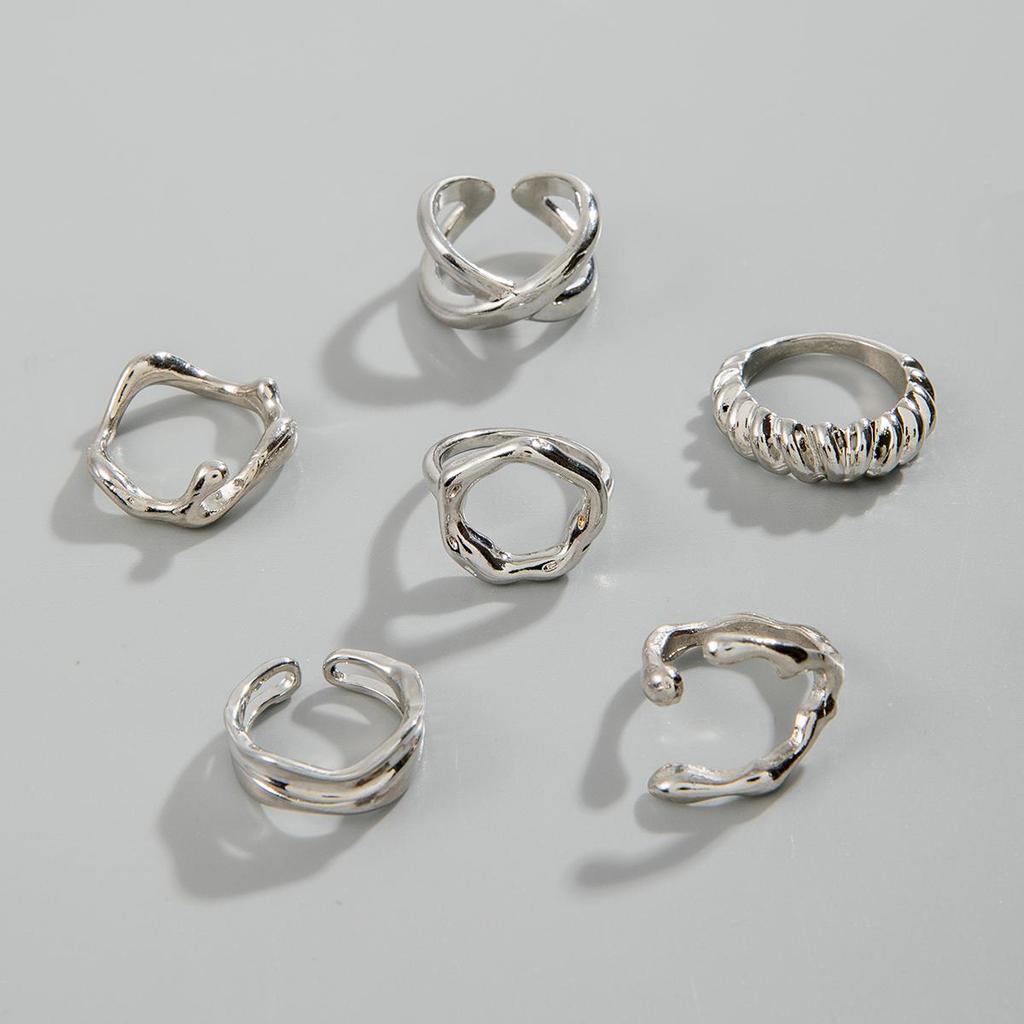 Fashion Exaggerated Smooth Irregular Lava Line Ring Set Open Ring Women's Fashion Jewelry Finger Ring