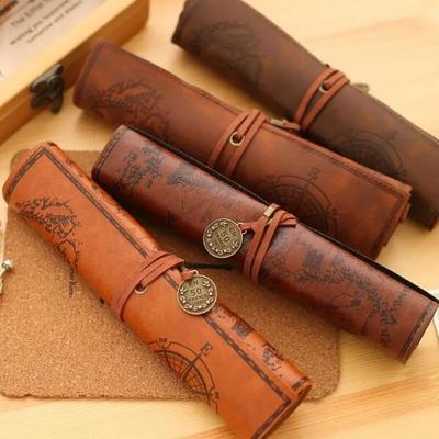 1PC Creative Treasure Map Vintage Canvas Large Volume Pencil Bag Lovely Simple Pencil Case, Suitable for Office and Educational