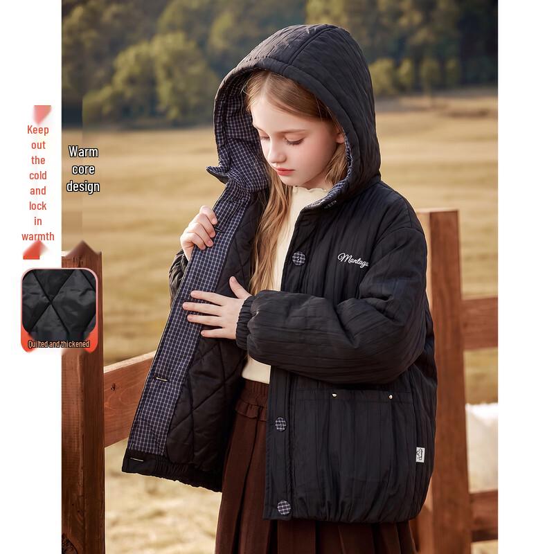 Girls' Textured Hooded Padded Jacket