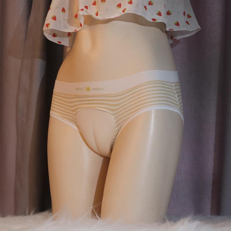 Mens Crossdresser Panties Japanese Striped Bulge Hiding Gaff Underwear Fake Vagina Panties Cd Drag Sissy Hollow Back Briefs