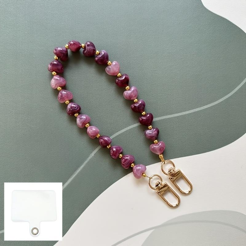 Fashion Acrylic Mobile Phone Chain Love Heart Pendant Beaded Telephone Lanyard Cellphone Hanging Rope For Women Jewelry