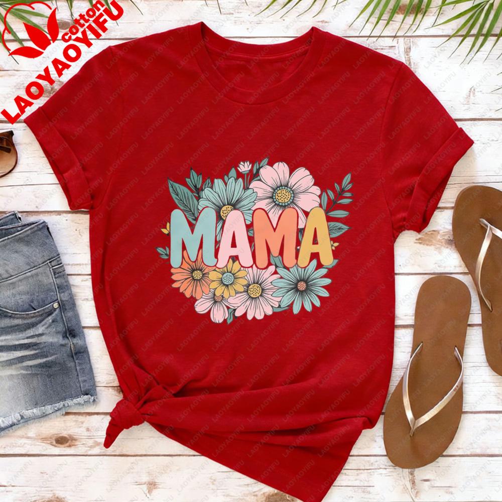 

Flower Mama Shirt Women Mama Graphic Tee Fashion Summer Women Crewneck Tops Creative Design Tshirt Mothers Day Gift Tshirt S