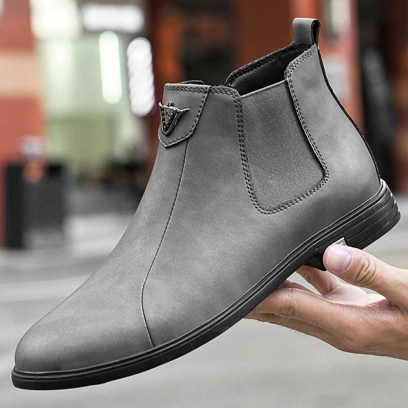 Fashion Winter Plush Warm Men Chelsea Boots Formal Business High Top Shoes British Style Ankle Boots Genuine Leather Male Business Shoes