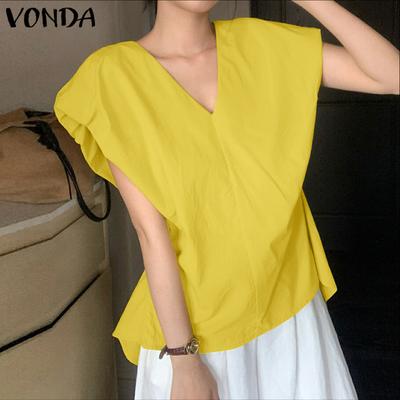 Womens Short Sleeve Irregular Casual Solid Blouse