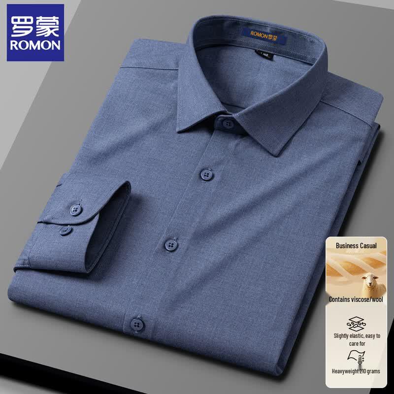 ROMON Men s Long Sleeve Wool Blend Business Casual Shirt L