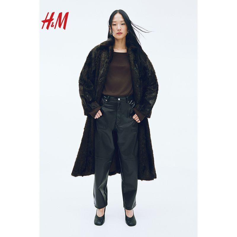 HM Women clothes Woolen Sweater Summer round Neck Long sleeve Loose Version Fine Knitted Pullover 1215703 Dark brown 15576XXS 3473₽