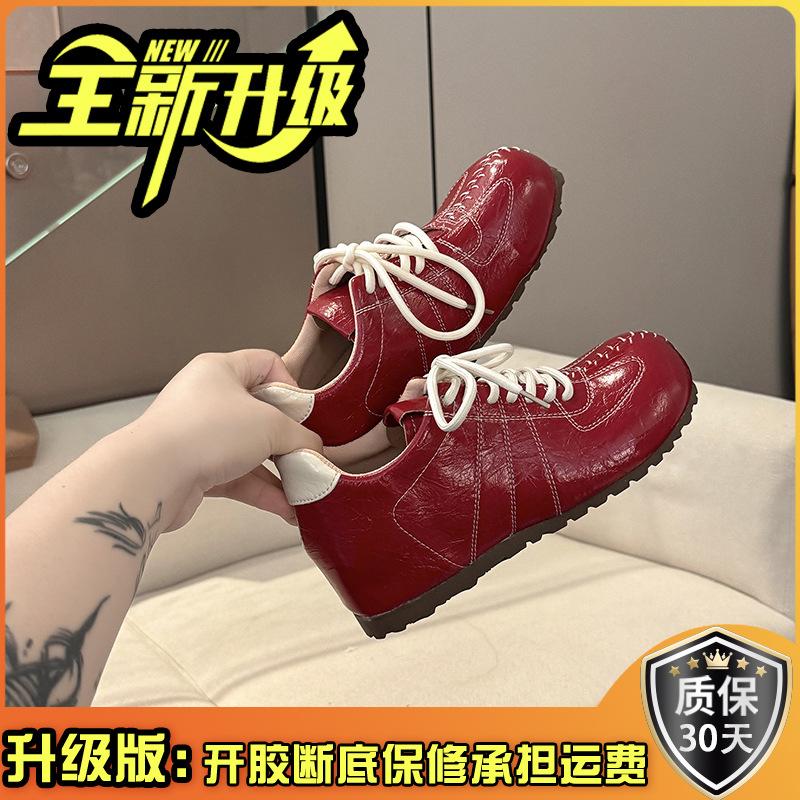 Fashion versatile casual shoes inner height-increasing sports single shoes autumn retro design feeling thick-soled lace-up shallow mouth German tra