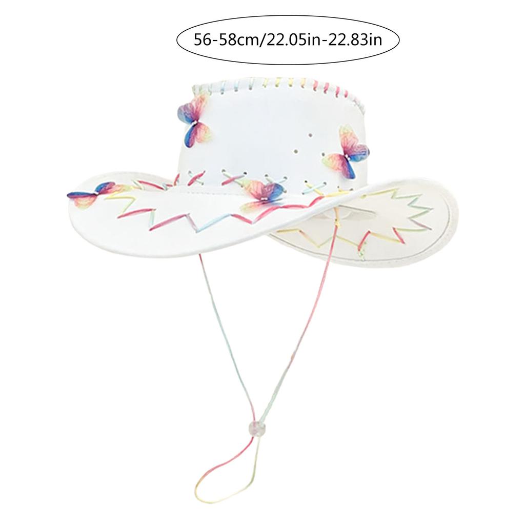 Cowboy Hat for Adult Women with Butterfly Bridal Shower Cowgirl Hat Masquerades Party Costume Hat Music Festival Sun Hat
