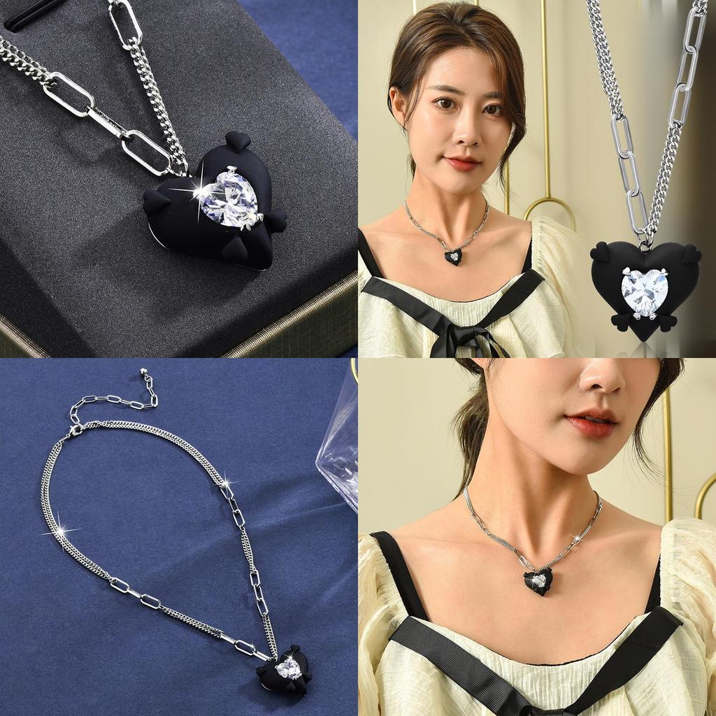 Sweetheart Design Black Zirconia Necklace For Women With Heart Shape And Charming Style