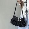 Korean Style Polka Dot Crossbody Bag For Women Large Capacity Ruched Hobo Bag With Wooden Button Decor Casual Soft Shoulder Bag