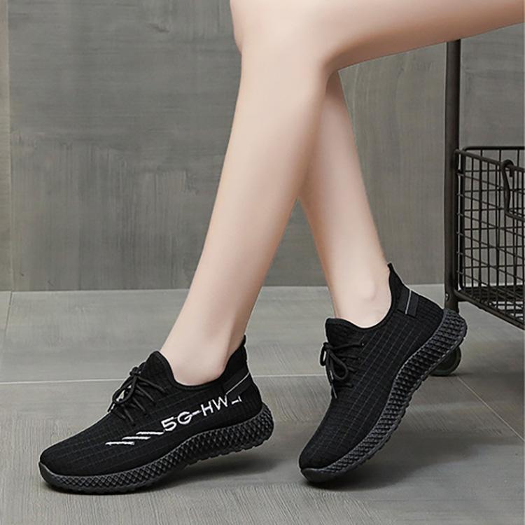 Chaussures de sport Flyknit à lettres pour femmes, chaussures de course décontractées en maille respirante, baskets à lacets sur le devant, chaussures simples légères 36-40
