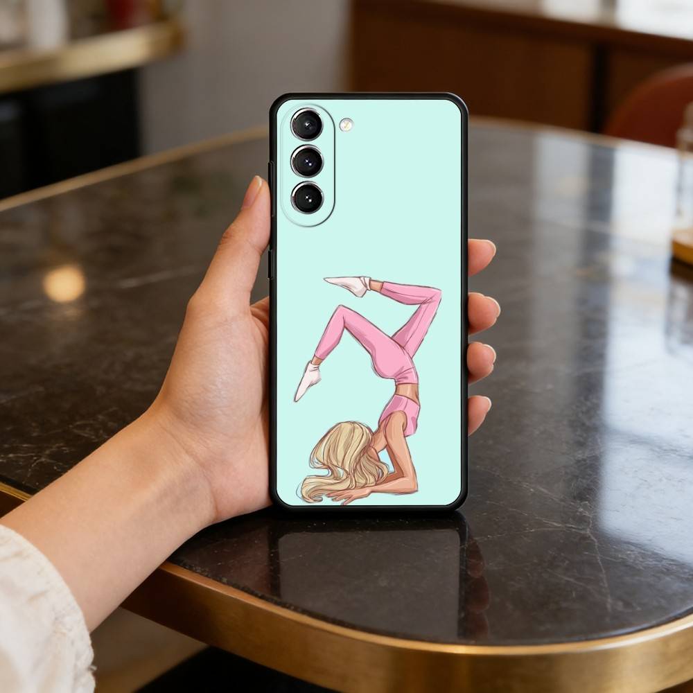 GYM Girl Gymnastic Phone Case For Samsung S25,24,23,22,30,21,10,9,Ultra,Plus,Lite,FE,4,5 G Soft Black Case