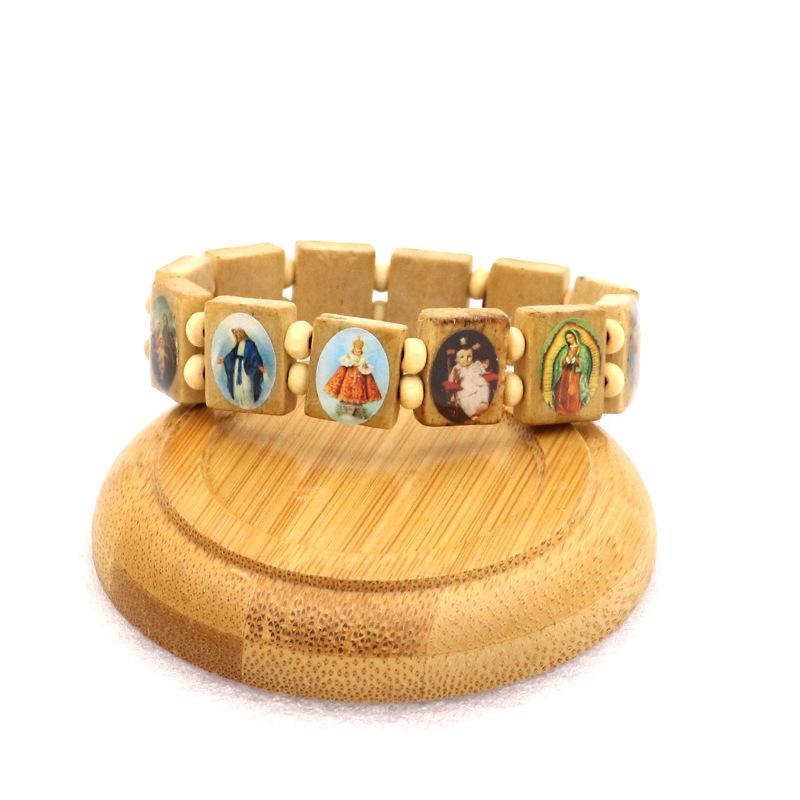 Natürliches Holz Katholischer Schmuck Jungfrau Maria Jesus Christlicher Glaube Rosenkranz Armband Religiöser Schmuck Großhandel