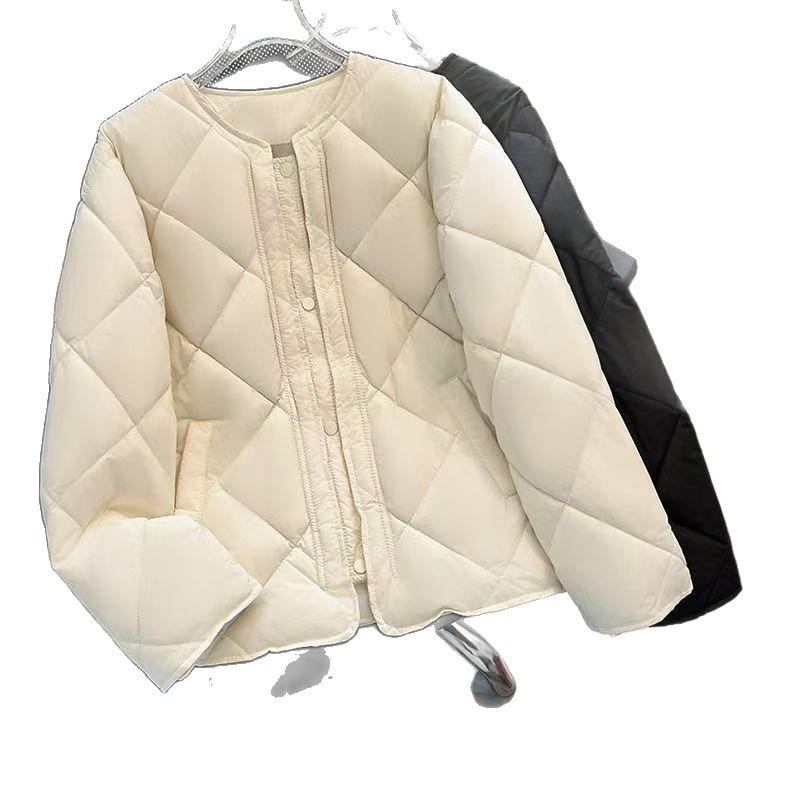 New autumn and winter thin down cotton jacket collarless rhombus grid small slim women's jacket