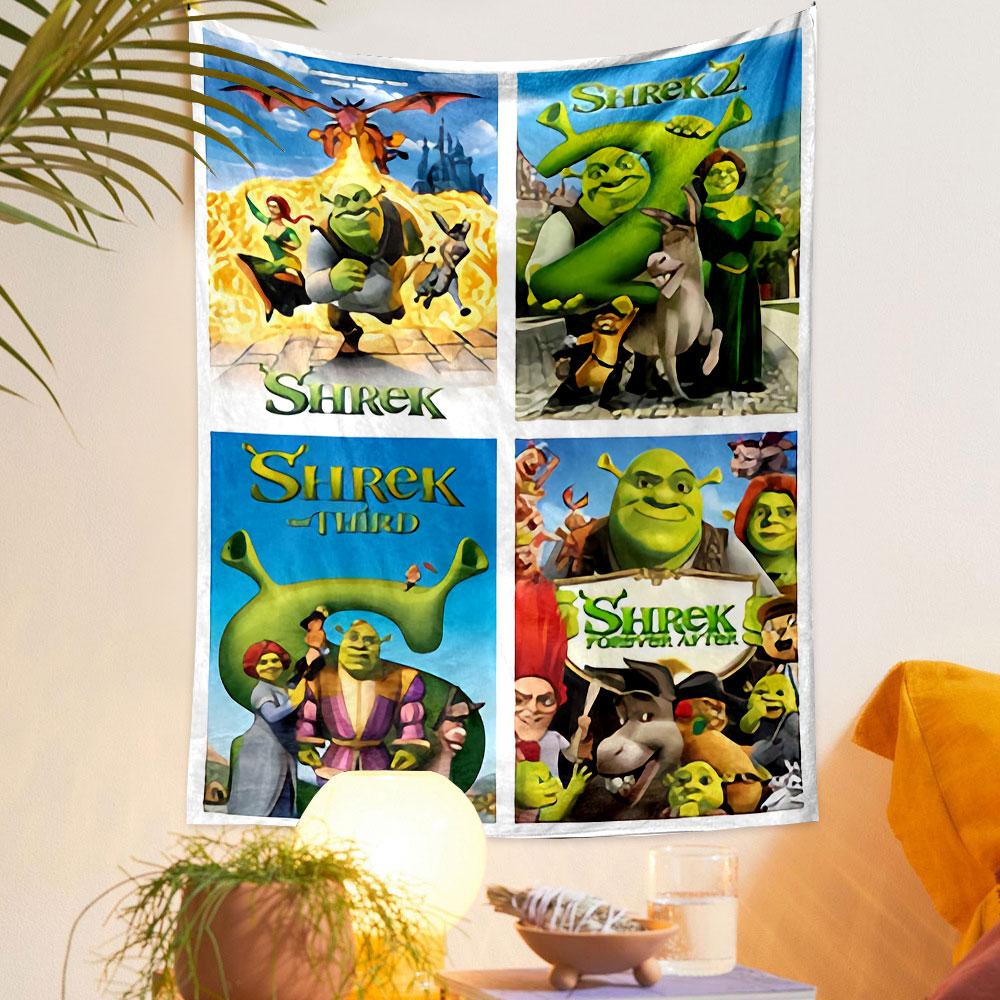 Shrek Tapestry Wall Hanging, Shrek the Third Forever After Poster Art, Family Wall Decor for Bedroom Living Room Dorm