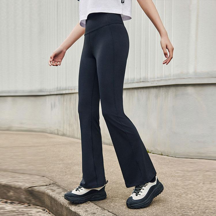 Anta Plain Simple High Waist Tight Ice Silk Flared Casual Pants Women bottoms Black 962427305-3