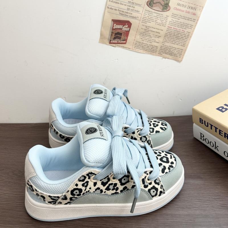 2 new original ice blue leopard print platform bread shoes versatile retro student casual board shoes women