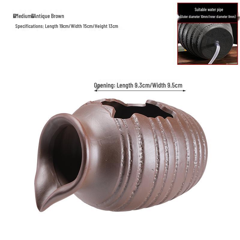 Eco Tank Pottery Jar: Ancient Flow Filtration Ornament for Oxygenating Fish, Courtyard Landscaping, and Fountain Decoration.