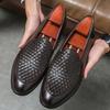 New Italy Designer Knit Pattern Leather Driving Shoes For Men Dress Evening Wedding Office Footwear Prom Sapato Social Masculino