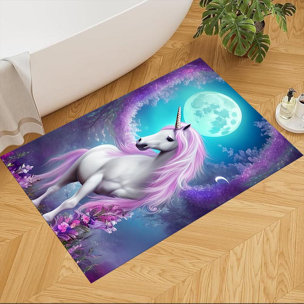 Moonlit Unicorn In Enchanted Forest Non-Slip Home Carpet Design for Office Decor Living Room Bedroom Gift
