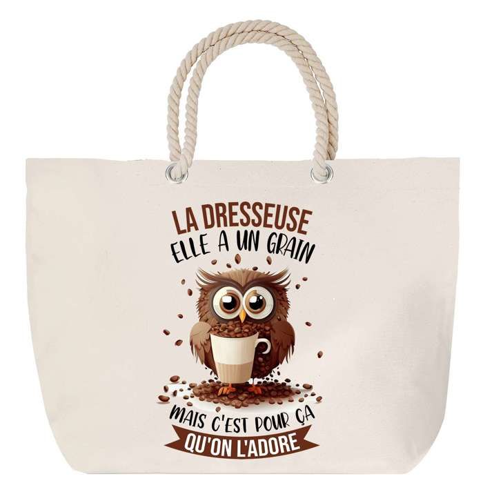 Sac de plage - PLANETEE - Grand format - Anse corde - Motif chouette - Coton multicolore