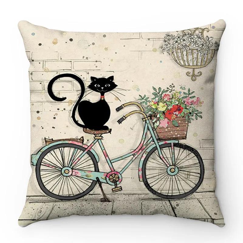 Cartoon Cat Pillow Cover 45x45cm Cute Black Cats Cushion Cover Home Decor Pillowcase Sofa Throw Pillow Case Animals Cushion Case