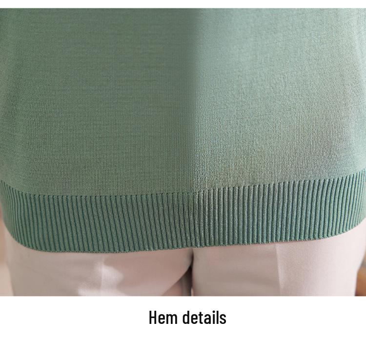 Mom's Spring Gauze Knit Top - Breathable Seven-Sleeve T-Shirt for Middle-Aged and Elderly Women