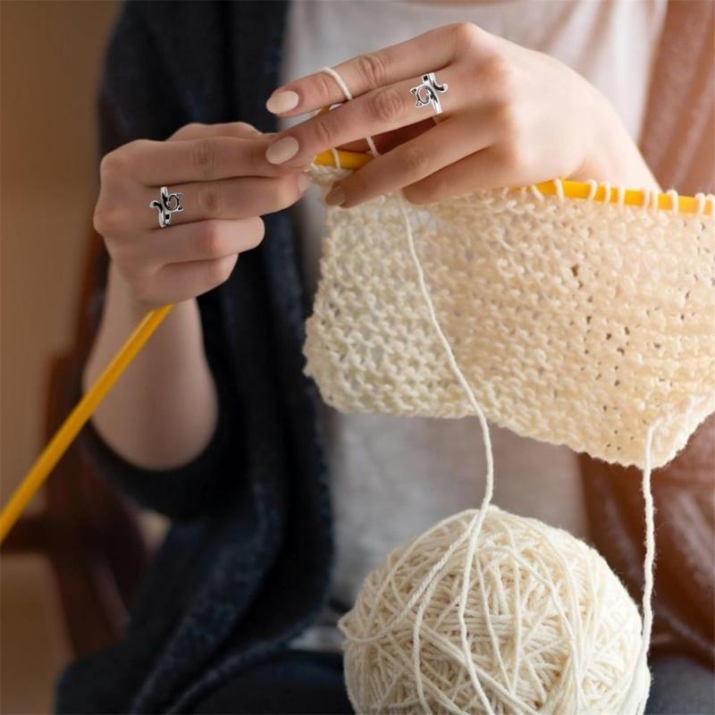 6x Cats Ear Crochet Rings Crochet Tension Rings Crochet Loop Rings Adjustable Crochet Rings Gift for Craft Lovers