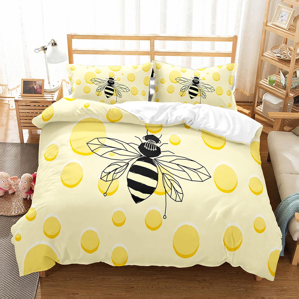 Yellow Bee Duvet Cover Collection Cartoon Wild Animals Pattern Quilt Cover With Pillowcase Lightweight Soft Gift King Queen Full Size