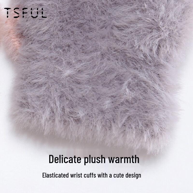TSFUL Women's Winter Plush Half-Finger Flip-Top Gloves