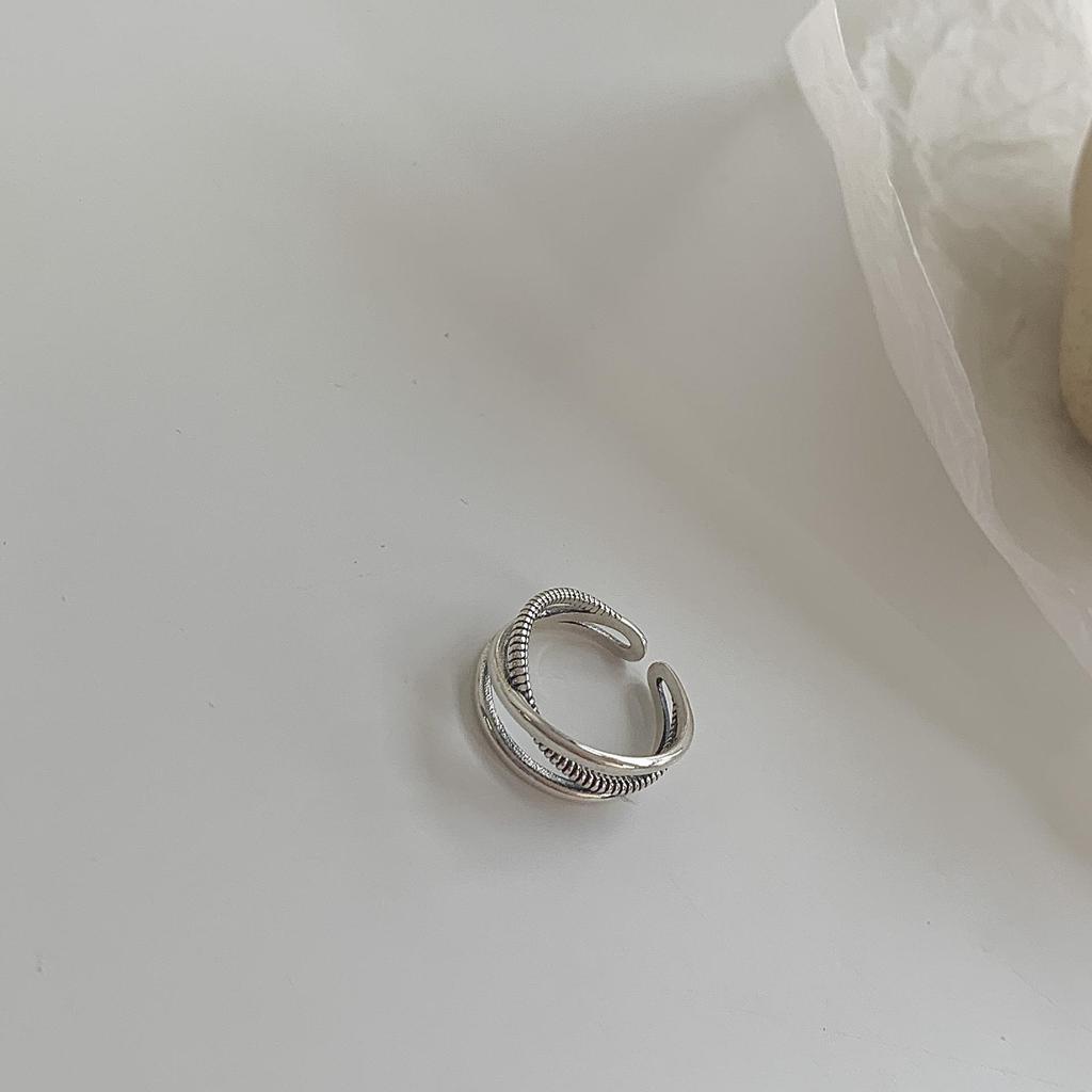 Sterling Silver Distressed Open Ring, Retro Adjustable Index Finger Style for Women 2021 Trend