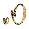 Stylish Leopard Pattern Jewelry Set Adjustable Open Bracelet and Ring Handmade Accessories for Fashion Enthusiasts