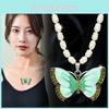 Stunning Vintage Green Butterfly Necklace For Women With Irregular Pearl Chain Design