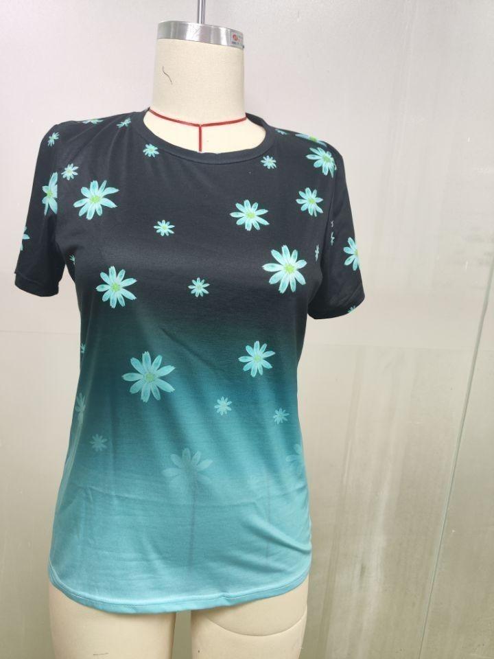 Women's Fashionable Casual Short Sleeve Print Round Neck Pullover Top