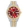 New Men's Full Diamond Steel Band Quartz Watch with Calendar