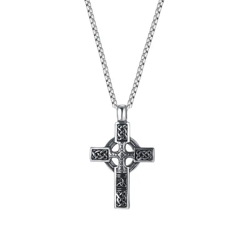 Collana con Ciondolo a Croce con Intreccio Celtico Nordico Vintage per Uomo Catena in Acciaio Inossidabile Gioiello Collana Amuleto