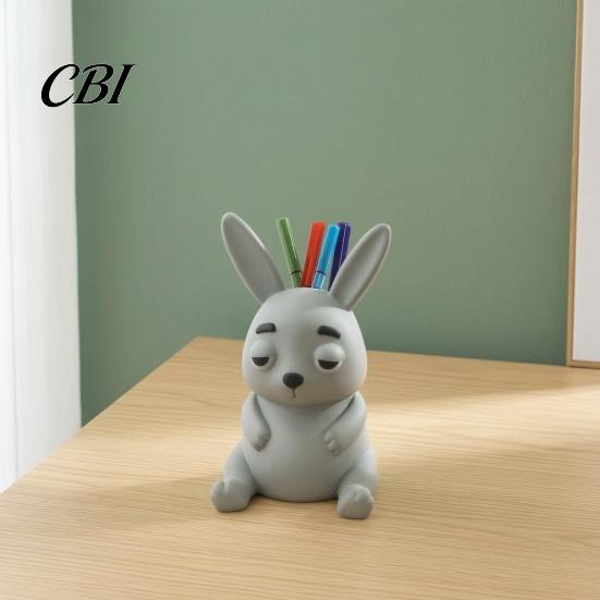 Office Desk Tidy Organizer 3D Printed Rabbit Pen Holder, Large Capacity Organizer, Matte Cute Animal Decor Finish Pencil for Home School Decoration