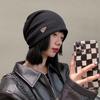 Original Design Showing Face with Small Black Pile Hat for Women with Autumn Versatile Wool Cold Hat Bag Head Hat Knit Hat