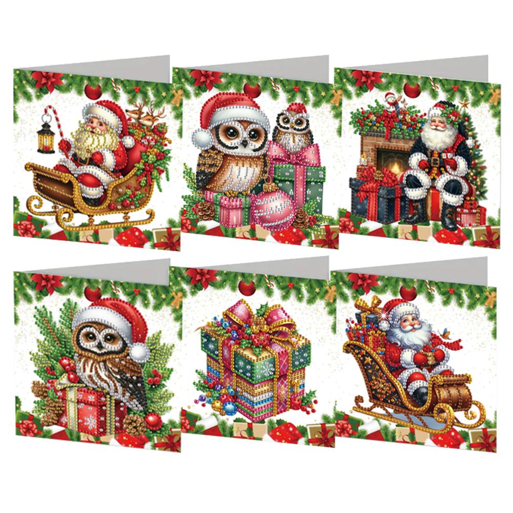 6Pcs Christmas Dog & Xmas Tree DIY Diamond Painting Card Christmas Gifts Diamond Drawing Card for Adults Holiday Friends Family