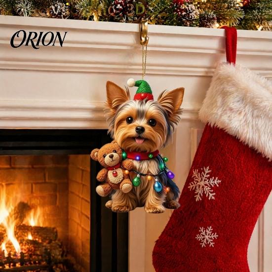 2D Acrylic Holiday Pendant Christmas Animal Ornaments, Cute Flat Hanging Decorative Festival Ornament Decoration for Xmas Tree, Winter Party,
