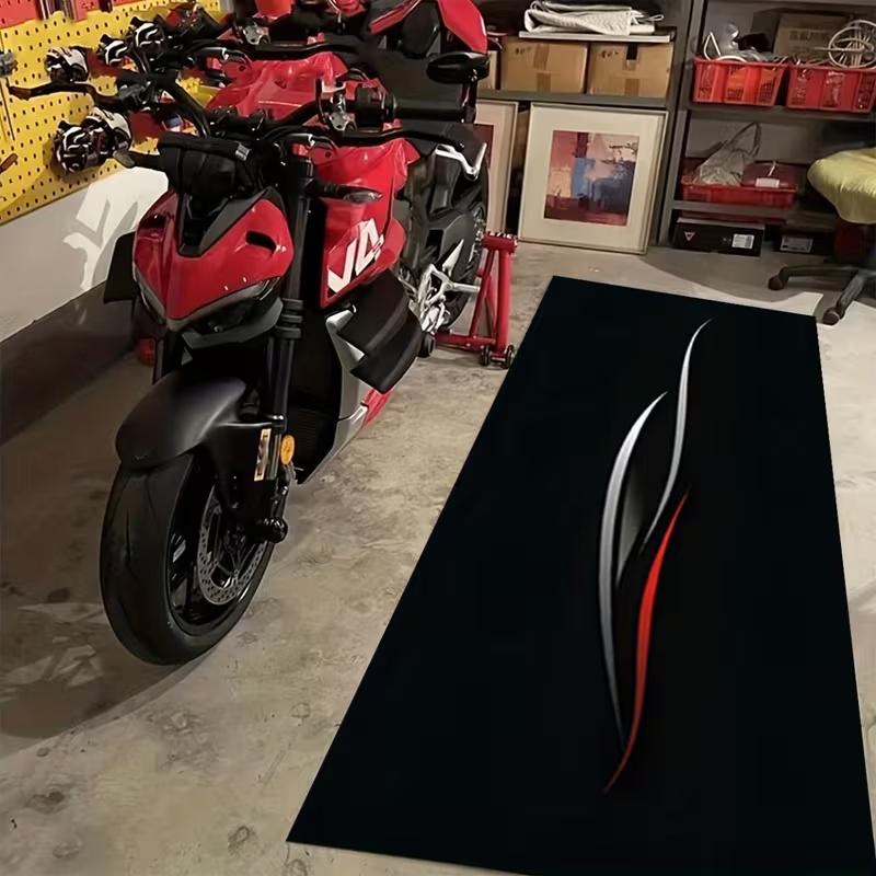 Tappetino da Garage con Stampa Corse Motociclistiche Tappeto Antiscivolo per Soggiorno Corridoio Tappeto Stile Sportivo Nero Rosso per Casa di Motociclisti