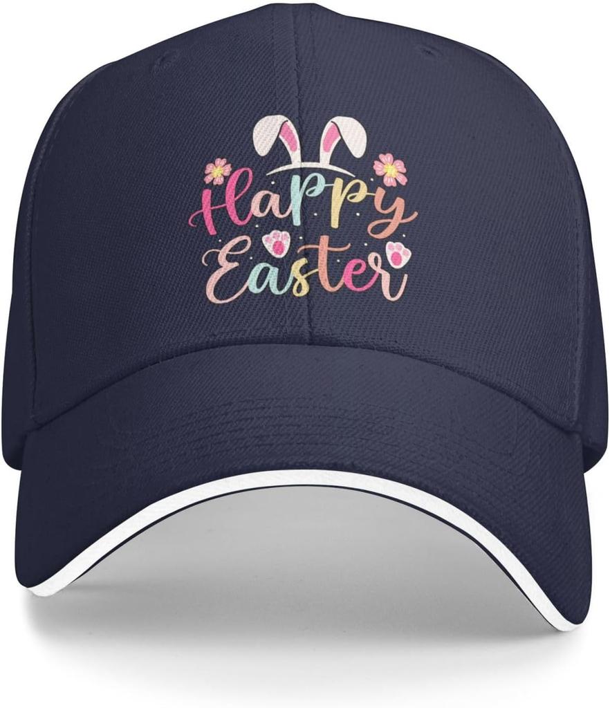 Happy Easter Bunny Ears Baseball Cap Polyester Casual Sun Protection Adjustable Adult Cap