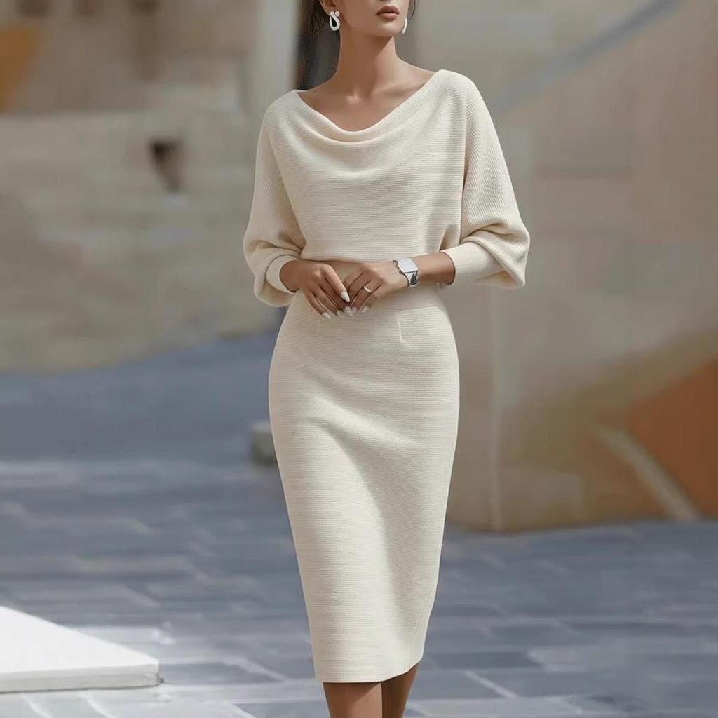 2026 Frühling Europäisches & Amerikanisches Damen Elegantes Schwingender Halsausschnitt Langarm Taillenbetontes Kleid