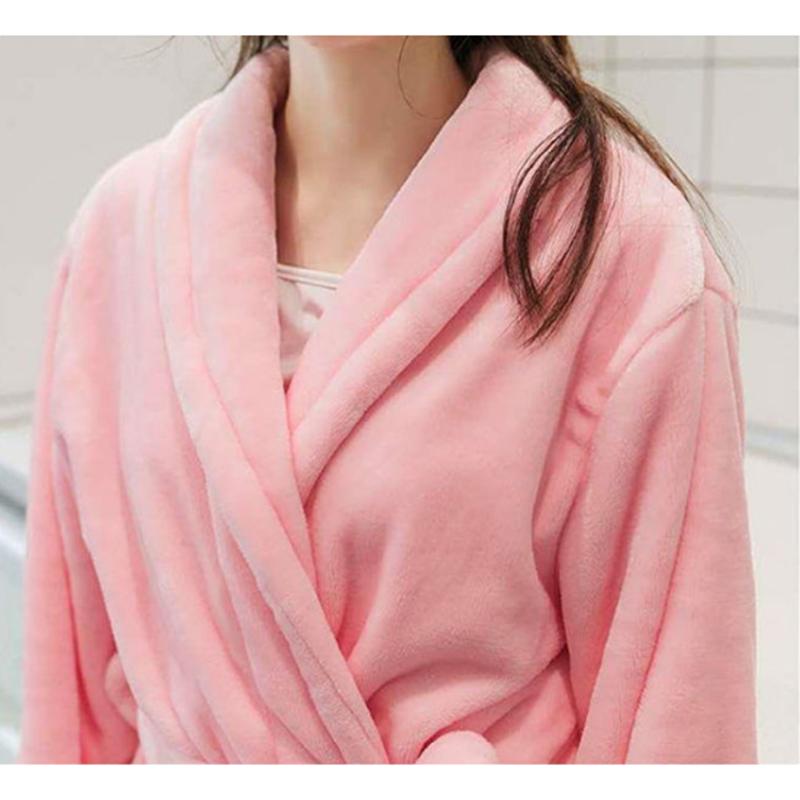 Kadın Sonbahar Kış Flanel Gecelik Elbise Kalın Uzun Mercan Polar Bornoz Gevşek Pijama Elbise Sıcak Uzun Kollu Pijama Dantel Up