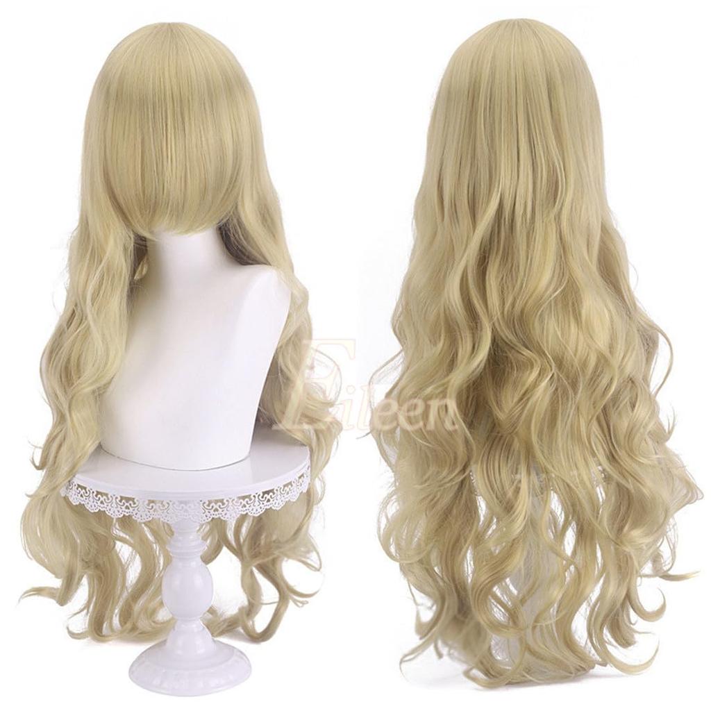 Cosplay Wig, Gold Gray, Long, Curly, Wavy, Heat-Resistant, Universal Wig with Side Bangs, Fluffy, Costume, Event, Wig Net Included